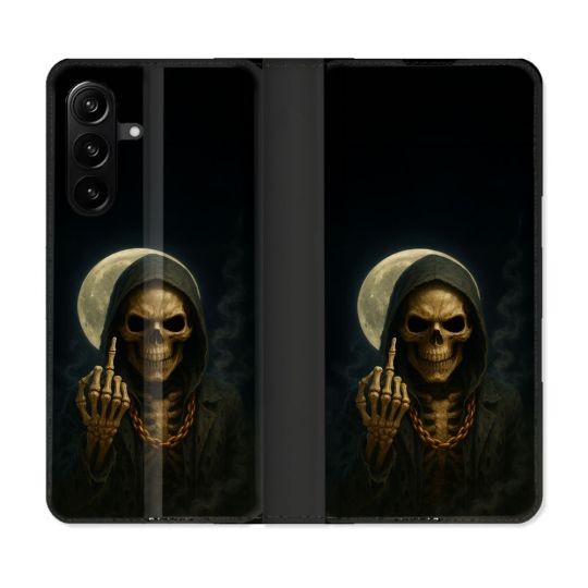 Housse Cuir Portefeuille Pour Samsung Galaxy A27 5G Tete de Mort Doigt 2026