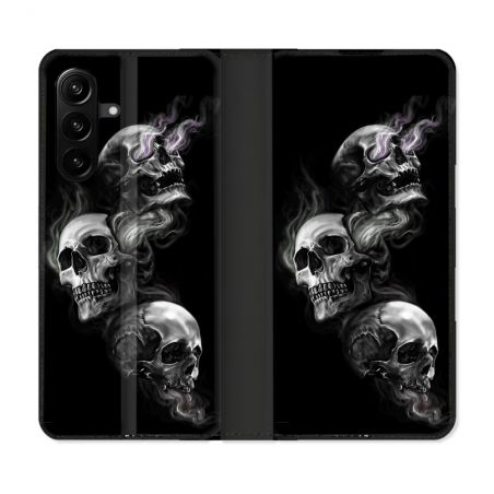 Housse Cuir Portefeuille Pour Samsung Galaxy A27 5G Tete de Mort Triple