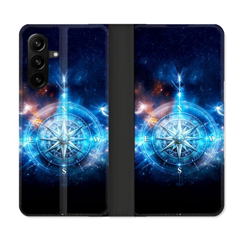 Housse Cuir Portefeuille Pour Samsung Galaxy A27 5G Voyage Rose des Vents Stellaire