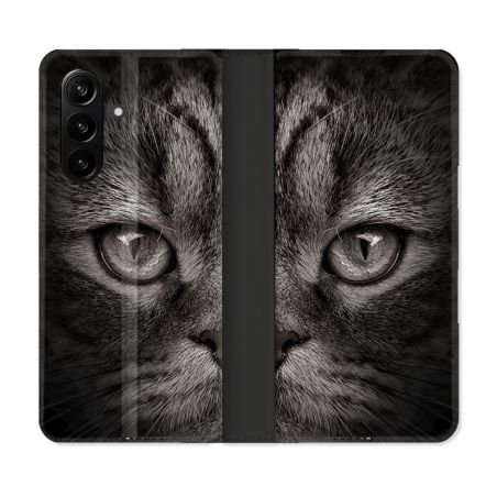 Housse Cuir Portefeuille Pour Samsung Galaxy A57 5G Animal Chat Gris