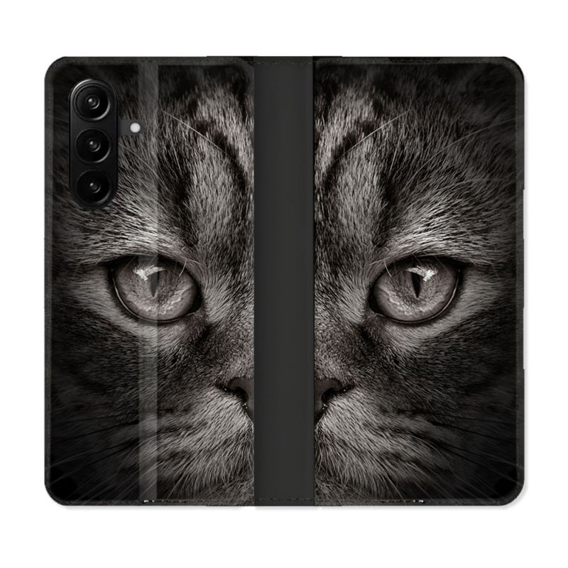 Housse Cuir Portefeuille Pour Samsung Galaxy A57 5G Animal Chat Gris
