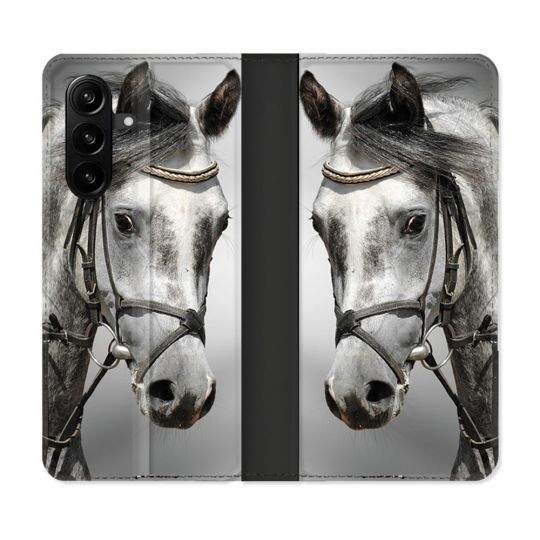 Housse Cuir Portefeuille Pour Samsung Galaxy A57 5G Animal Cheval Blanc