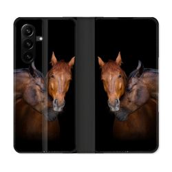 Housse Cuir Portefeuille Pour Samsung Galaxy A57 5G Animal Cheval Marron