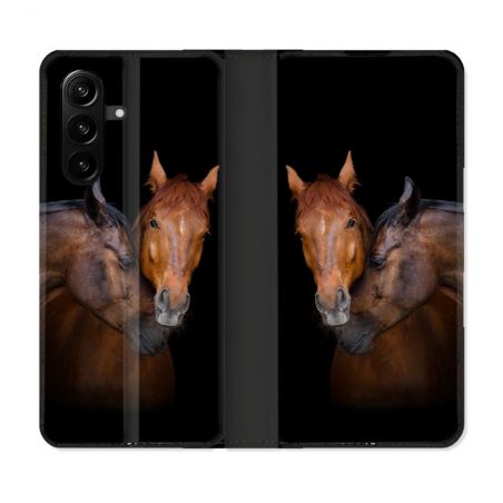 Housse Cuir Portefeuille Pour Samsung Galaxy A57 5G Animal Cheval Marron