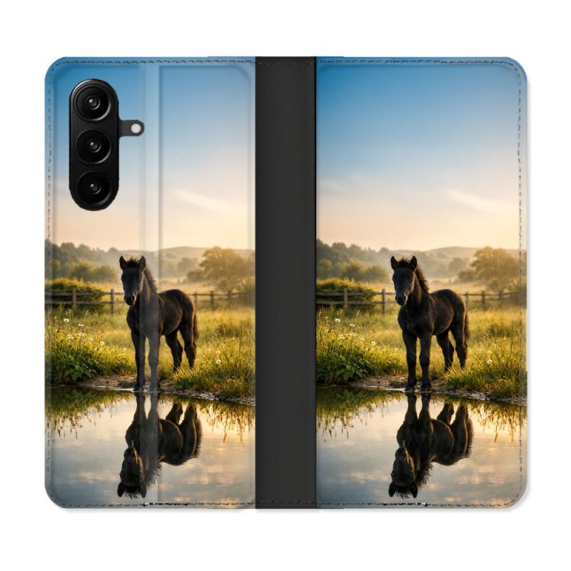 Housse Cuir Portefeuille Pour Samsung Galaxy A57 5G Animal Cheval Reflet