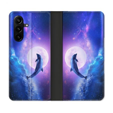Housse Cuir Portefeuille Pour Samsung Galaxy A57 5G Animal Dauphin Vague