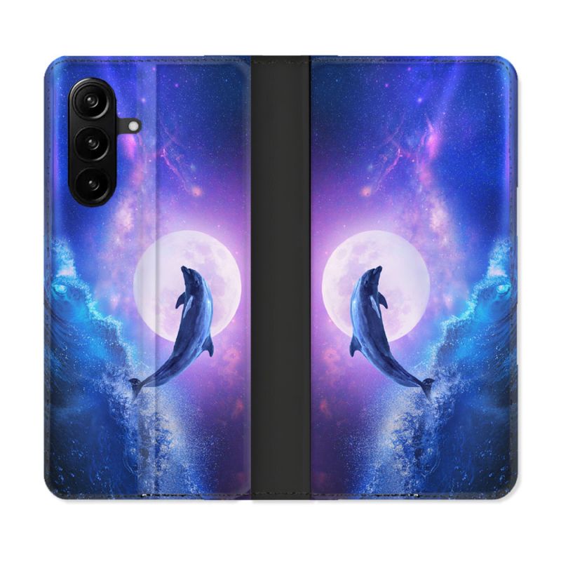 Housse Cuir Portefeuille Pour Samsung Galaxy A57 5G Animal Dauphin Vague