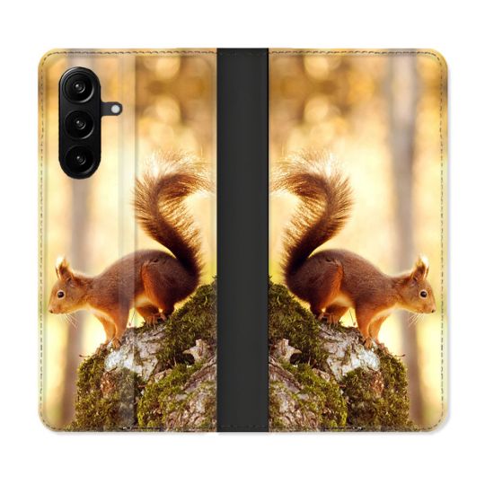 Housse Cuir Portefeuille Pour Samsung Galaxy A57 5G Animal Ecureuil Bois