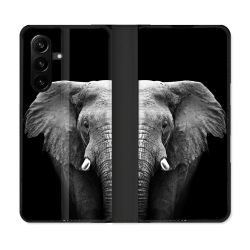 Housse Cuir Portefeuille Pour Samsung Galaxy A57 5G Animal Elephant Noir