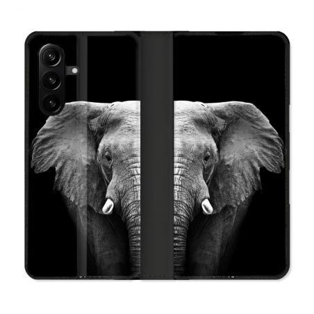 Housse Cuir Portefeuille Pour Samsung Galaxy A57 5G Animal Elephant Noir