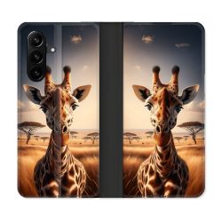 Housse Cuir Portefeuille Pour Samsung Galaxy A57 5G Animal Girafe Savane