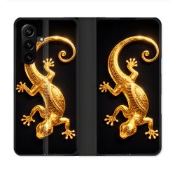 Housse Cuir Portefeuille Pour Samsung Galaxy A57 5G Animal Lezard Noir 2026