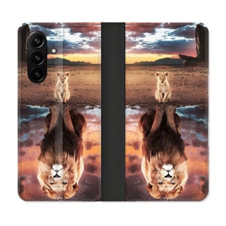 Housse Cuir Portefeuille Pour Samsung Galaxy A57 5G Animal Lion Reflet
