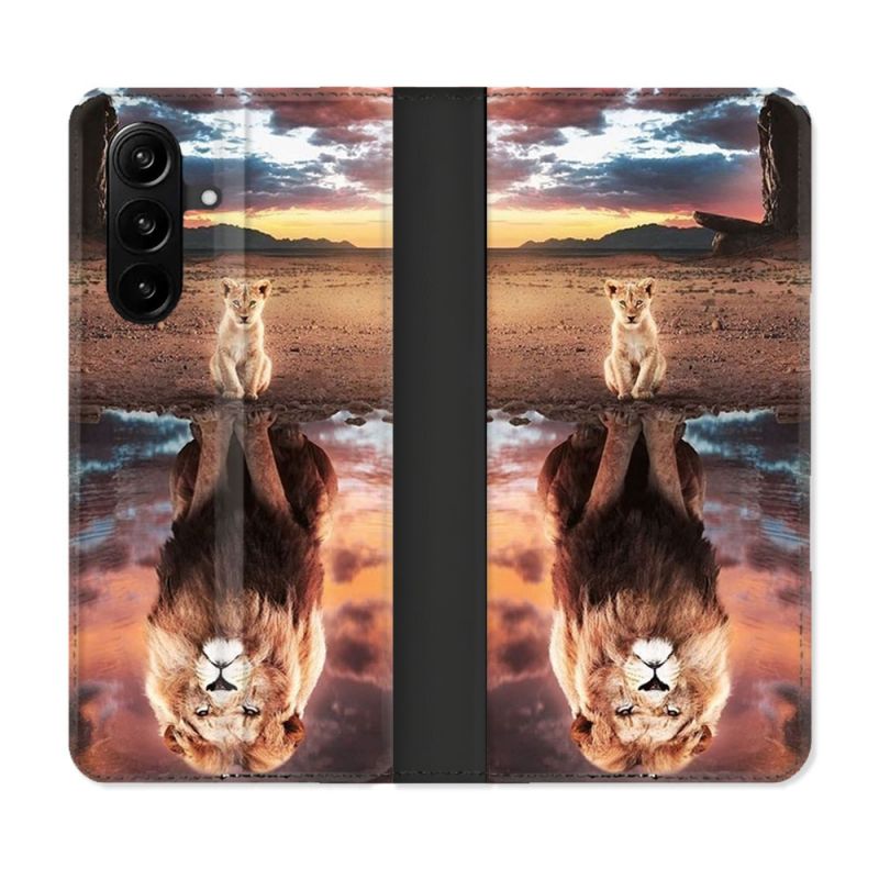 Housse Cuir Portefeuille Pour Samsung Galaxy A57 5G Animal Lion Reflet