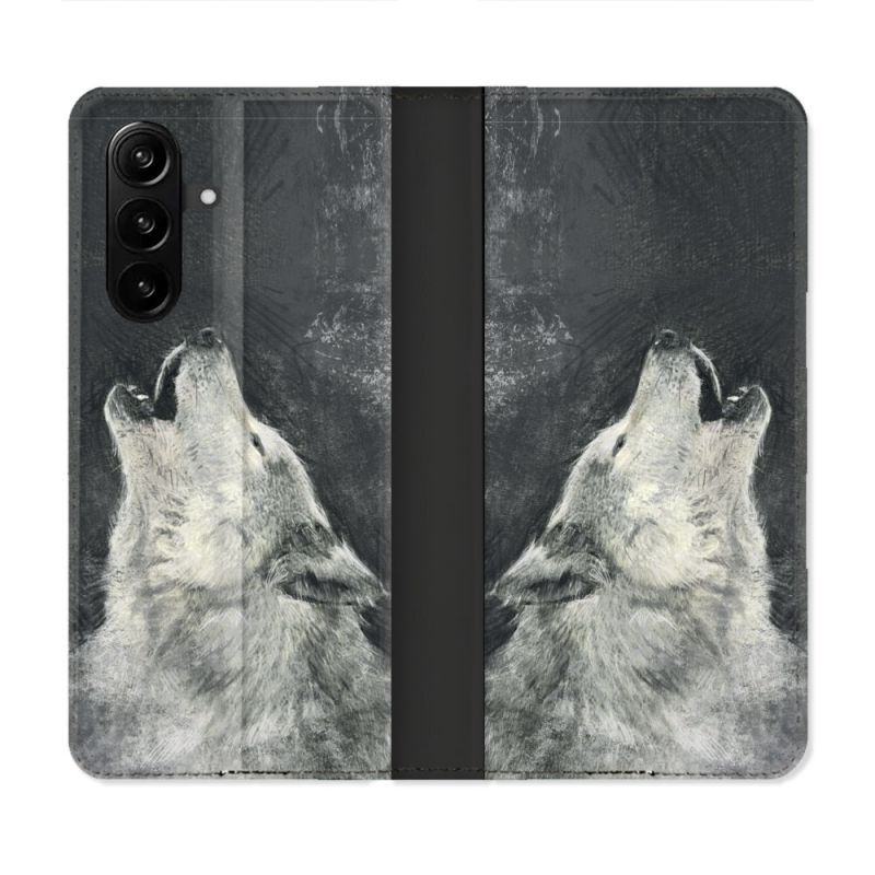 Housse Cuir Portefeuille Pour Samsung Galaxy A57 5G Animal Loup Hurlement