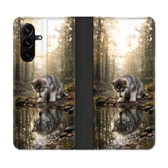 Housse Cuir Portefeuille Pour Samsung Galaxy A57 5G Animal Loup Reflet