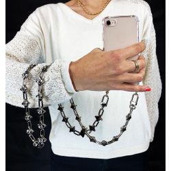 Coque Pour Iphone 16e avec Lanière / Cordon Bijou Diamant Argent