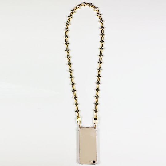 Coque Pour Iphone 16e avec Lanière / Cordon Bijou Diamant Or Clair