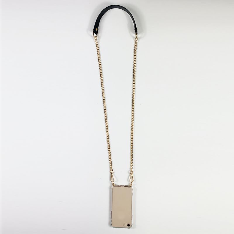 Coque Pour Iphone 16e avec Lanière / Cordon Chaine et Cuir Noir