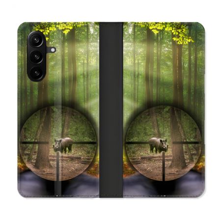 Housse Cuir Portefeuille Pour Samsung Galaxy A57 5G Chasse Sanglier Viseur