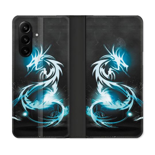 Housse Cuir Portefeuille Pour Samsung Galaxy A57 5G Fantastique Dragon Bleu
