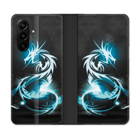 Housse Cuir Portefeuille Pour Samsung Galaxy A57 5G Fantastique Dragon Bleu