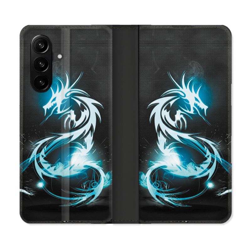 Housse Cuir Portefeuille Pour Samsung Galaxy A57 5G Fantastique Dragon Bleu