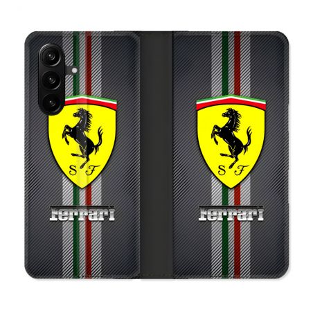 Housse Cuir Portefeuille Pour Samsung Galaxy A57 5G Ferrari Carbone