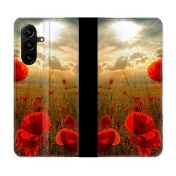 Housse Cuir Portefeuille Pour Samsung Galaxy A57 5G Fleur Coquelicot