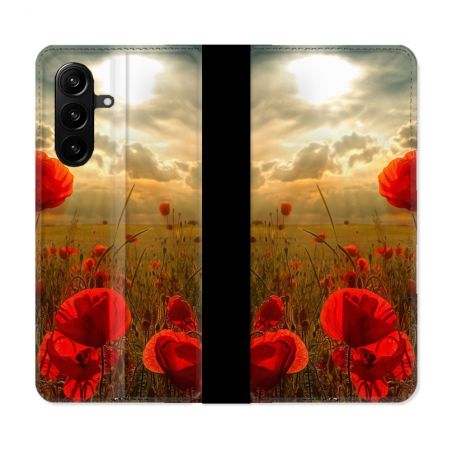 Housse Cuir Portefeuille Pour Samsung Galaxy A57 5G Fleur Coquelicot