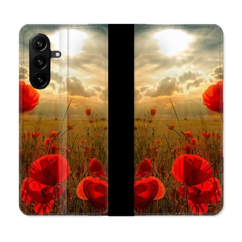 Housse Cuir Portefeuille Pour Samsung Galaxy A57 5G Fleur Coquelicot