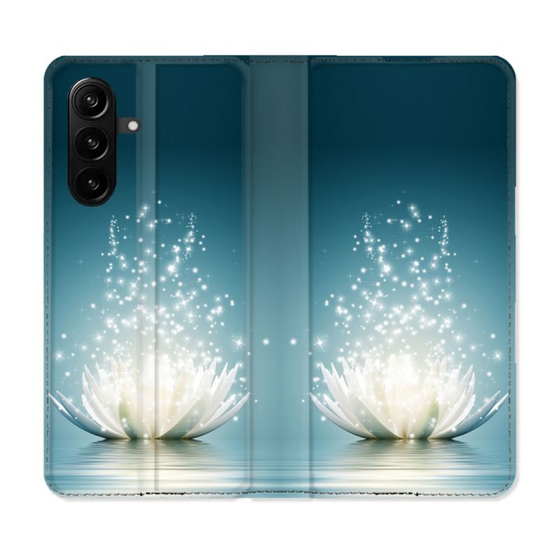 Housse Cuir Portefeuille Pour Samsung Galaxy A57 5G Fleur Lotus Blanc