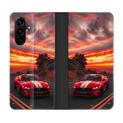 Housse Cuir Portefeuille Pour Samsung Galaxy A57 5G Ford Mustang GT500 Rouge