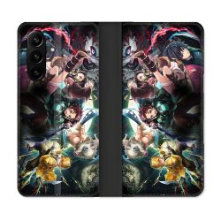 Housse Cuir Portefeuille Pour Samsung Galaxy A57 5G Manga Demon Slayer Groupe