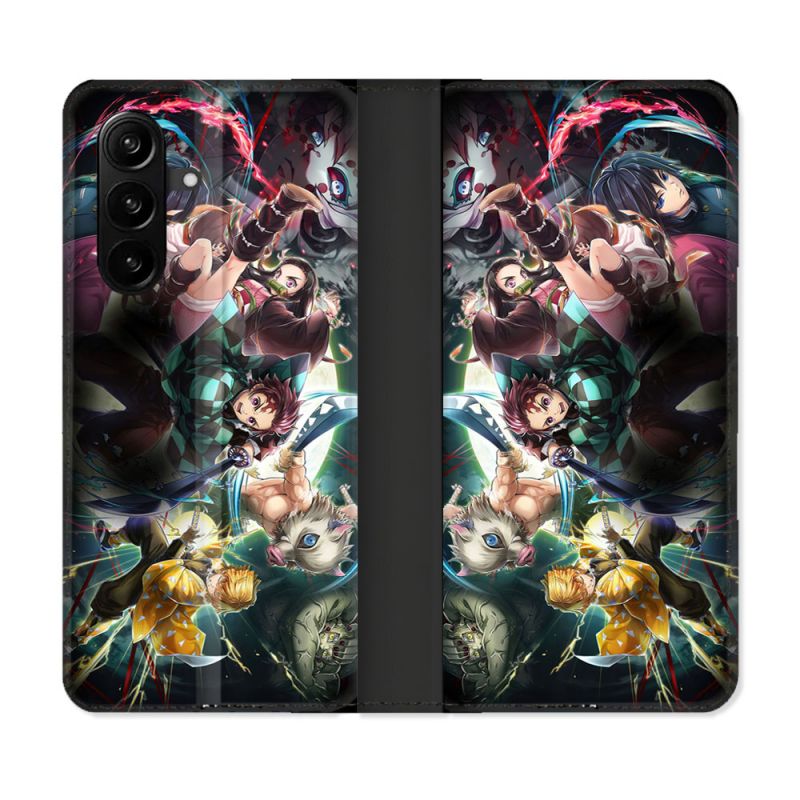 Housse Cuir Portefeuille Pour Samsung Galaxy A57 5G Manga Demon Slayer Groupe