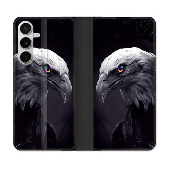 Housse cuir portefeuille Pour Samsung Galaxy S26 Animal Aigle Royal Noir