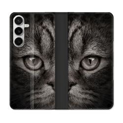 Housse cuir portefeuille Pour Samsung Galaxy S26 Animal Chat Gris