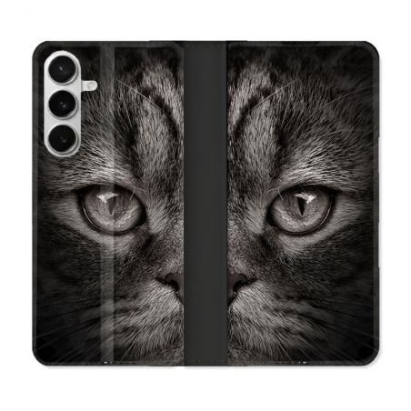 Housse cuir portefeuille Pour Samsung Galaxy S26 Animal Chat Gris