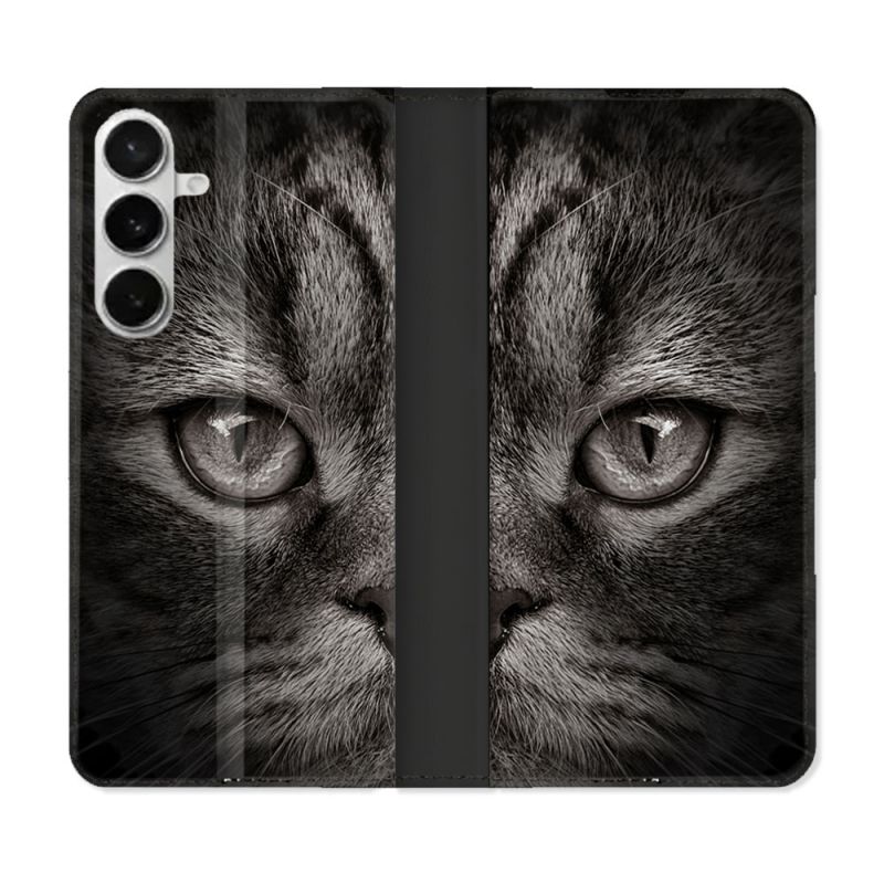 Housse cuir portefeuille Pour Samsung Galaxy S26 Animal Chat Gris