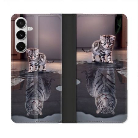 Housse cuir portefeuille Pour Samsung Galaxy S26 Animal Chat Reflet