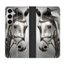 Housse cuir portefeuille Pour Samsung Galaxy S26 Animal Cheval Blanc