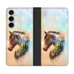 Housse cuir portefeuille Pour Samsung Galaxy S26 Animal Cheval Montagne