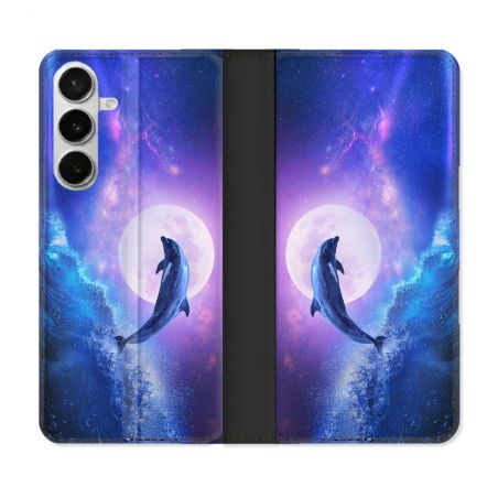 Housse cuir portefeuille Pour Samsung Galaxy S26 Animal Dauphin Vague