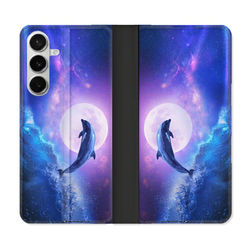 Housse cuir portefeuille Pour Samsung Galaxy S26 Animal Dauphin Vague