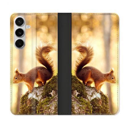 Housse cuir portefeuille Pour Samsung Galaxy S26 Animal Ecureuil Bois