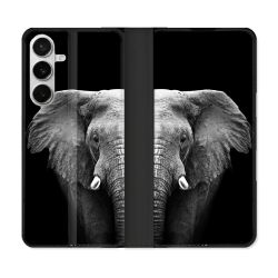 Housse cuir portefeuille Pour Samsung Galaxy S26 Animal Elephant Noir