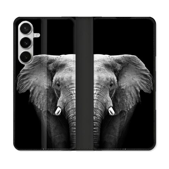 Housse cuir portefeuille Pour Samsung Galaxy S26 Animal Elephant Noir