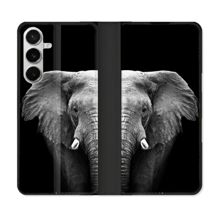 Housse cuir portefeuille Pour Samsung Galaxy S26 Animal Elephant Noir