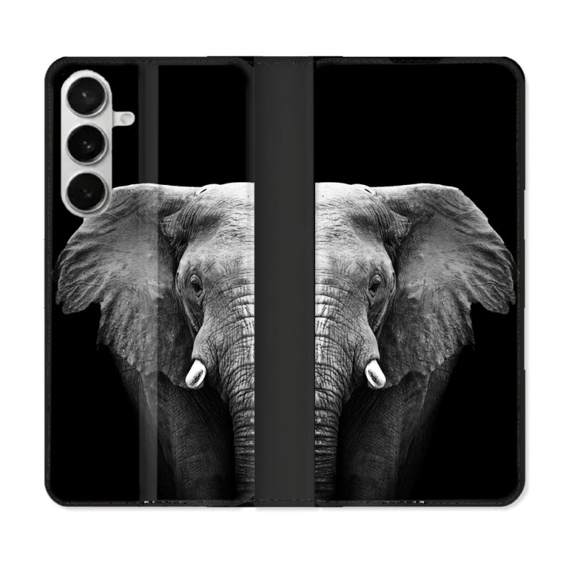 Housse cuir portefeuille Pour Samsung Galaxy S26 Animal Elephant Noir