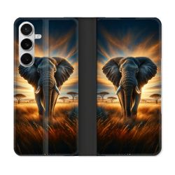 Housse cuir portefeuille Pour Samsung Galaxy S26 Animal Elephant Savane